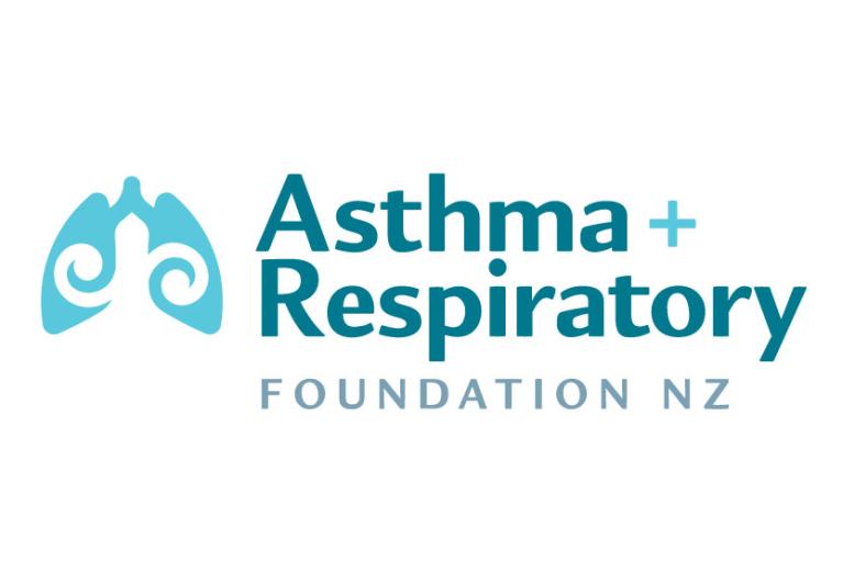 The Asthma and Respiratory Foundation NZ logo features a stylised light turquoise lung icon to the left hand side of the text Asthma and Respiratory Foundation NZ.