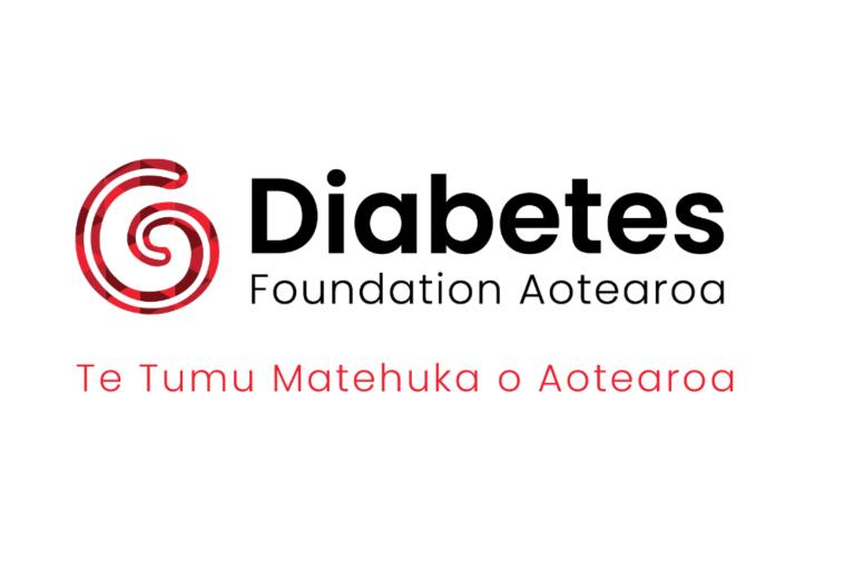 Diabetes Foundation Aotearoa logo with a red and black koru