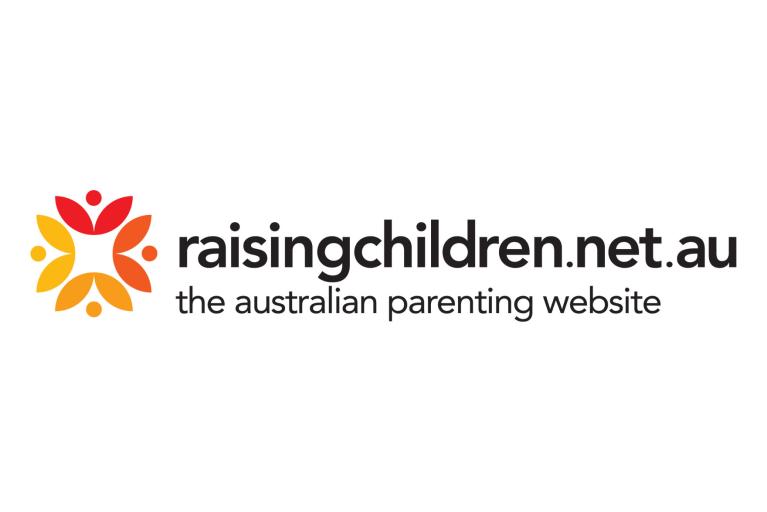 Logo for raisingchildren.net.au featuring stylised figures arranged in a circular pattern, alongside the website name and tagline "the Australian parenting website".