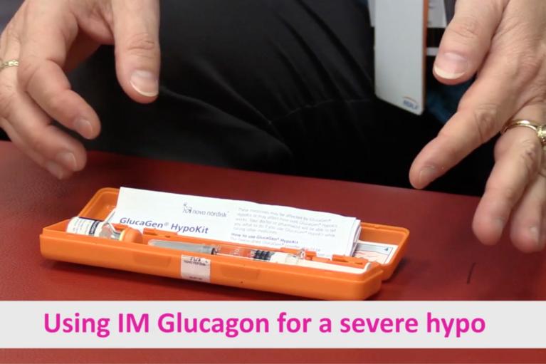 screenshot of a video by starship child health about giving glucagon for hypoglycaemia