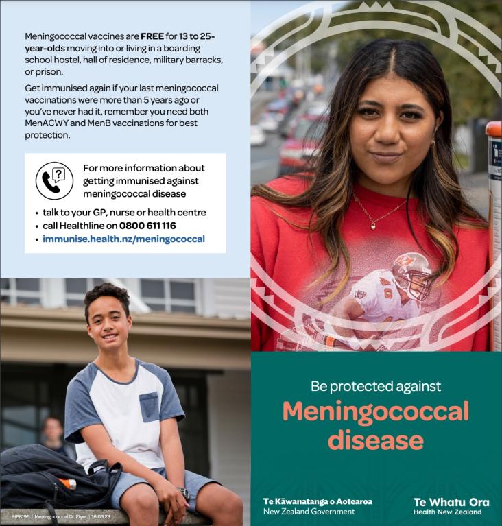 Meningococcal disease protect tamarik and rangatahi pamphlet cover