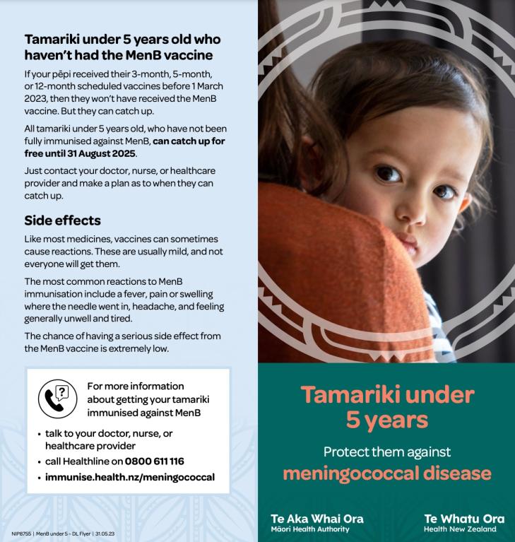 Be protected against meningococcal disease - for under 5 year olds pamphlet cover