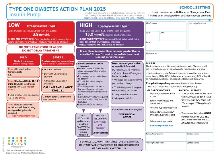 Diabetes insulin pump action plan for school 2025
