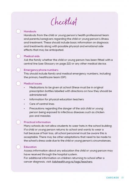 Child cancer return to school booklet
