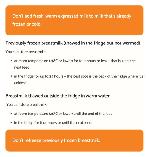 Plunket breastmilk storage guidelines chart 2