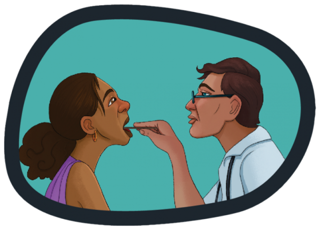Doctor swabbing someones throat for strep throat
