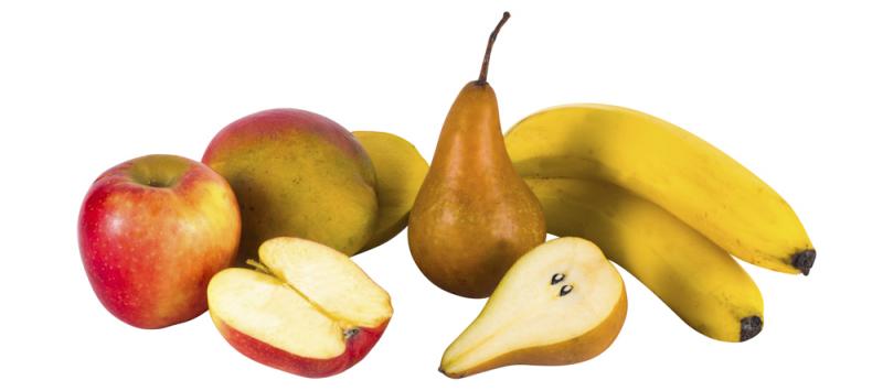 Fruit (apple, mango, pear, banana)
