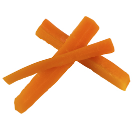 Soft cooked carrot sticks