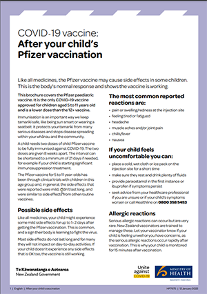 Image of leaflet 'COVID-19 vaccine: After your child's Pfizer vaccination'