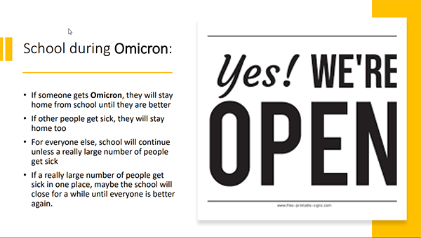 Image of page from booklet - Back to school with omicron 2022