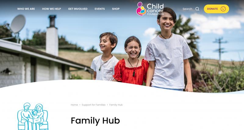 screenshot of the child cancer foundation website
