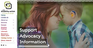 Screenshot of CCS website homepage with image of woman and boy embracing and the words 'support advocacy information'