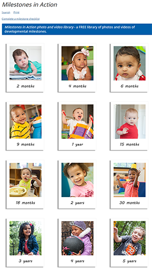 Screenshot of CDC website with photos of babies and children by age group