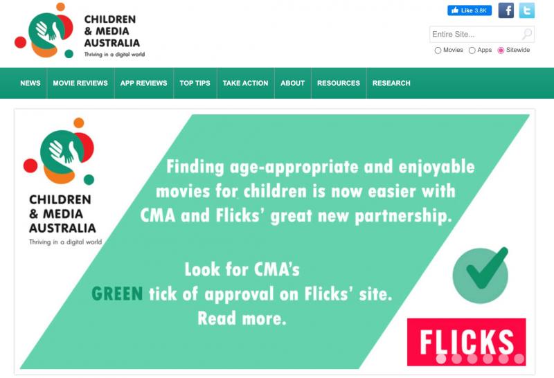 screenshot of the Children & Media Australia website