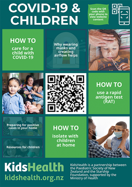 QR code poster for KidsHealth COVID-19 section