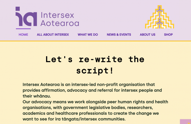 Screenshot of intersex aotearoa website