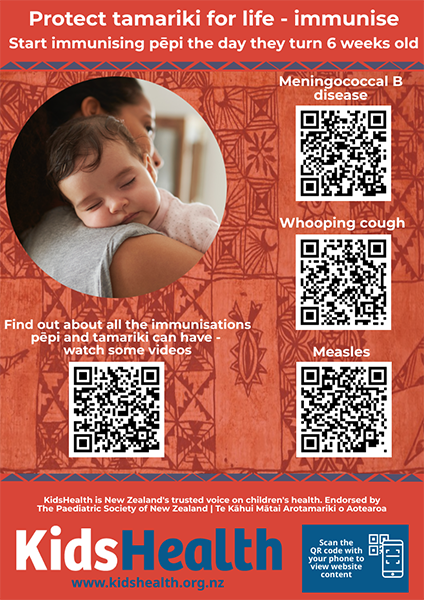 QR code poster for KidsHealth on immunisation