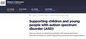 Image of Ministry of Education autism section on its website