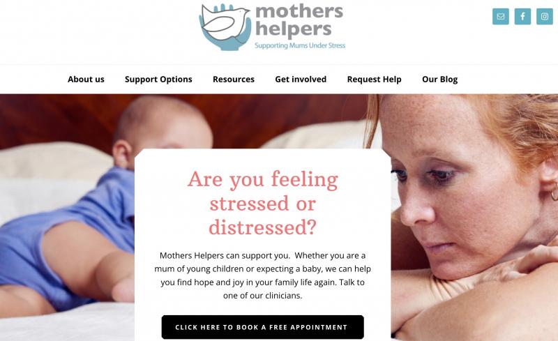 Screenshot of the mothers helpers website