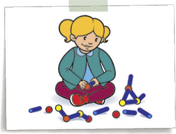 Graphic of child sitting on floor and playing with connector toys