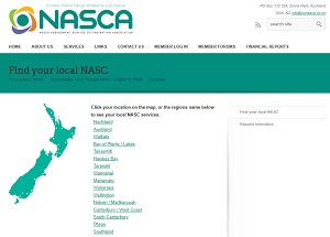 Image of the Needs Assessment Service Coordination Association website showing a map of New Zealand and links to different regions.