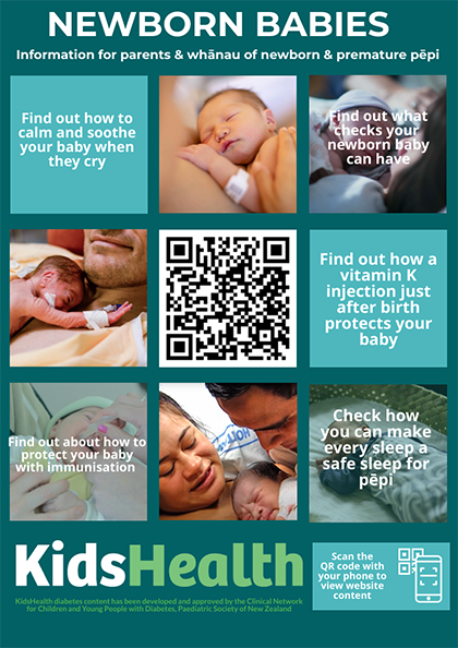 QR code poster for KidsHealth on newborn babies