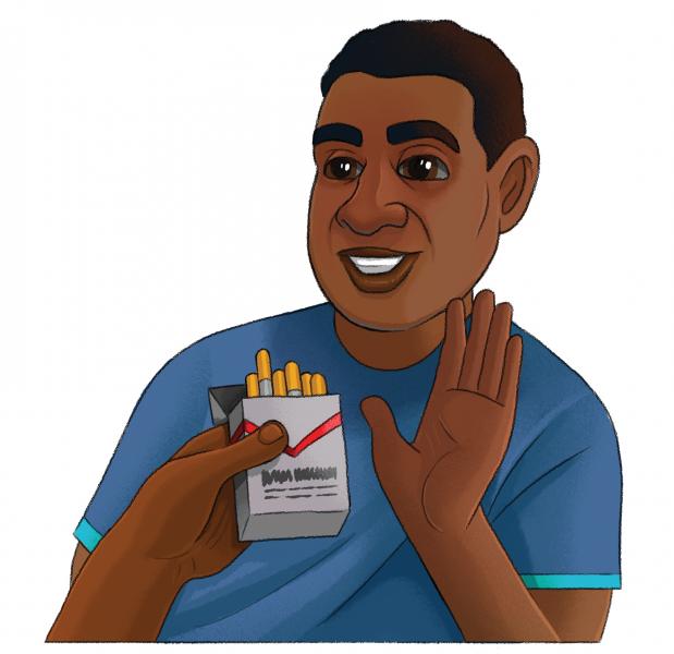 Illustration of a man saying no to a cigarette 