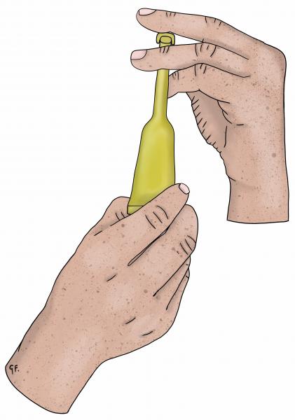 Illustration of hands holding Stesolid (diazepam) tube 