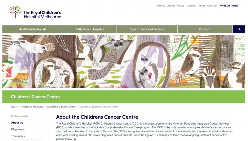 Thumbnail image of royal children's hospital website homepage