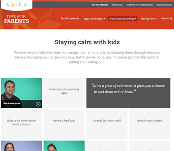 Screenshot of page on SKIP website - Staying calm with kids