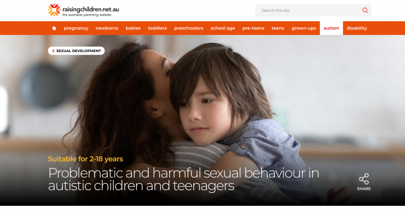 Screenshot of raising children website