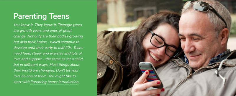 Screenshot of KidsHealth website - the parenting teens section 