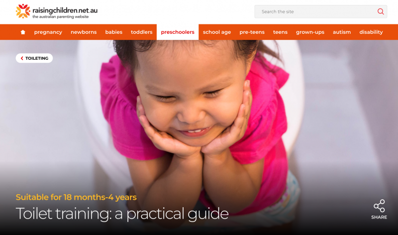 Screenshot of the raising children website 