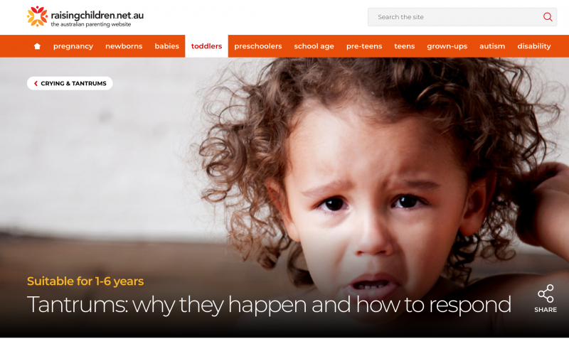 Screenshot of the raising children website 
