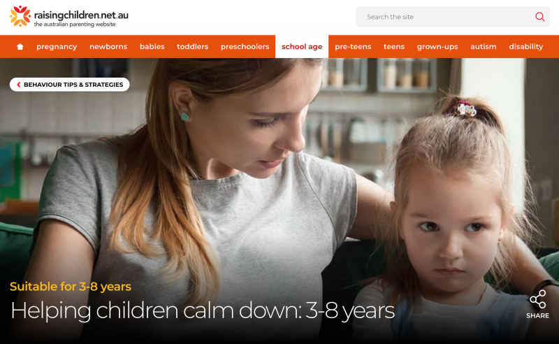 Screenshot of the raising children australia website 