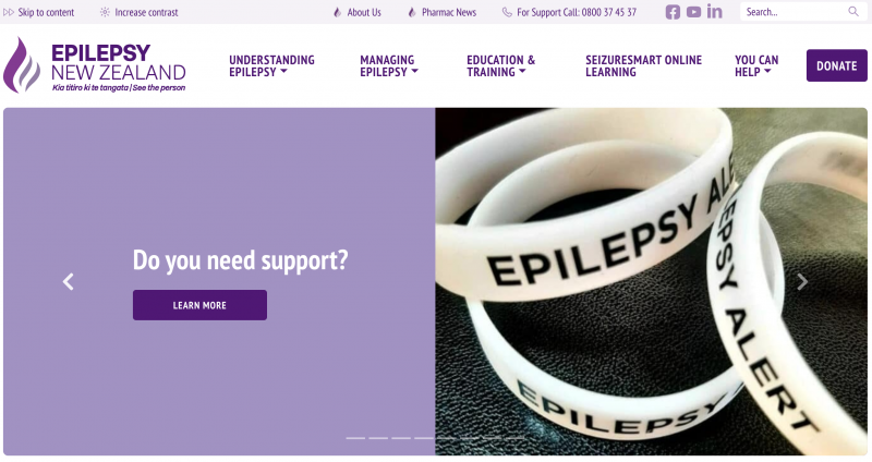 Screenshot of epilepsy NZ website