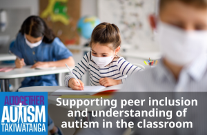 An image showing a classroom with students and the words 'Supporting peer inclusion and understanding of autism in the classroom', with the Altogether Autism logo